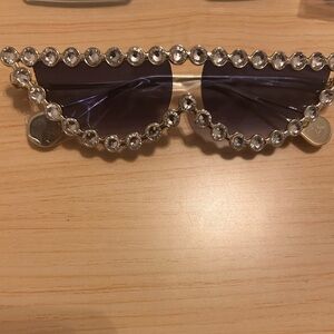Crystal-Embellished Purple Sunglasses